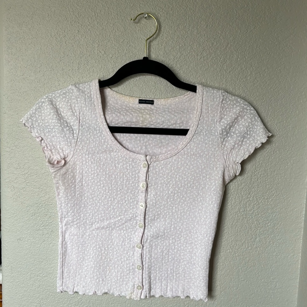 Brandy Melville Pink Ruffle Zelly Top